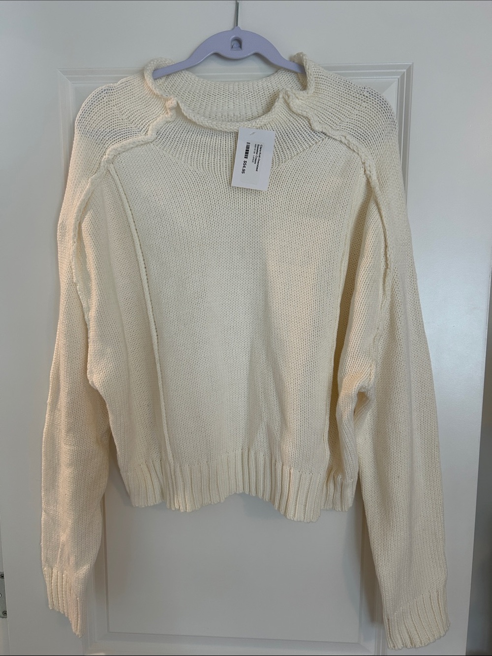 Soft Cream Crewneck Sweater - Classic Knit Pullover Mock Neck